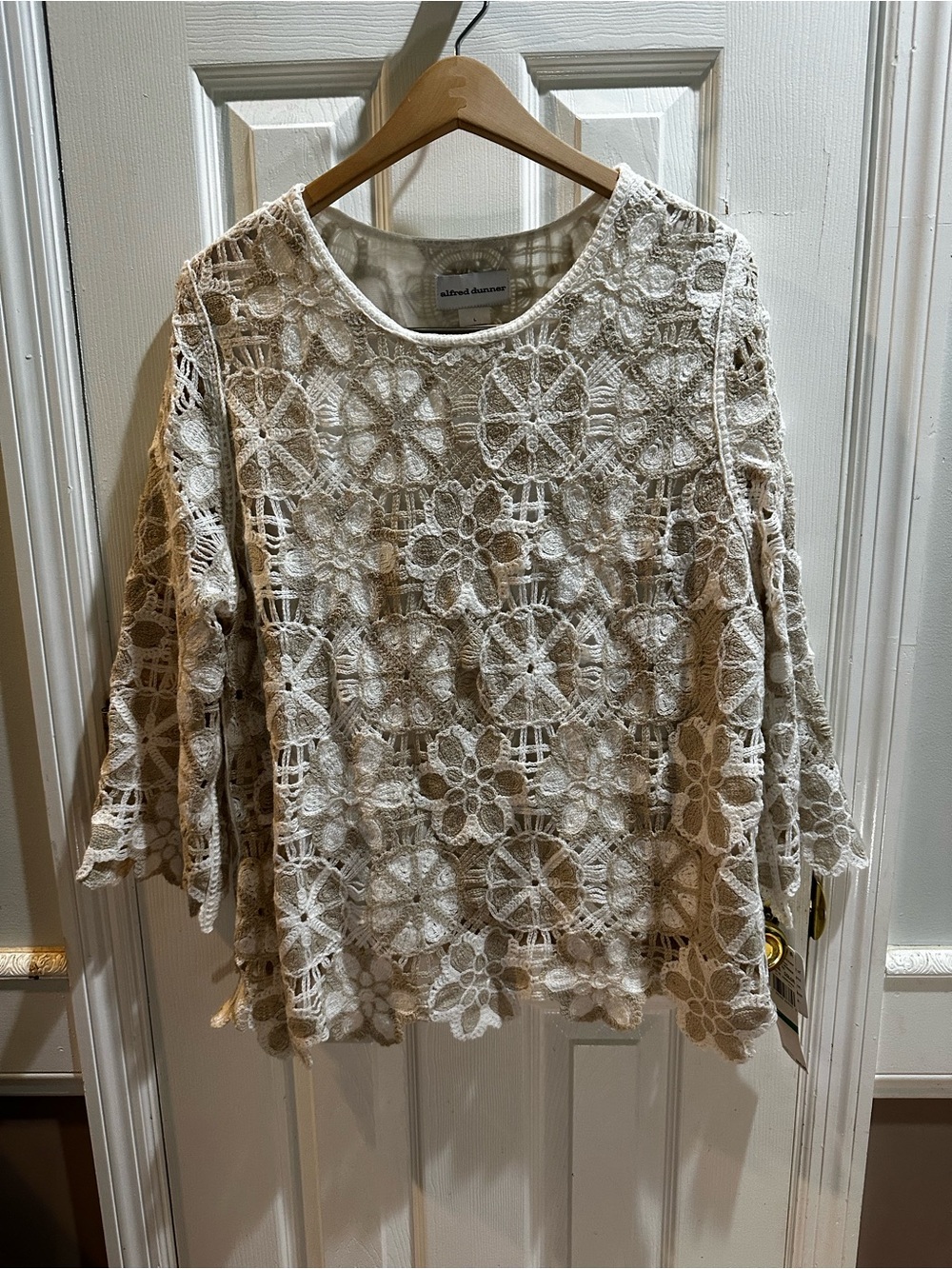 NWT Alfred Dunner Floral Crochet 3/4 Sleeve Top Cottagecore Boho Large - Picture 3 of 8